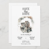Retro Couple in Pastel Wedding Save The Date (Vorne/Hinten)