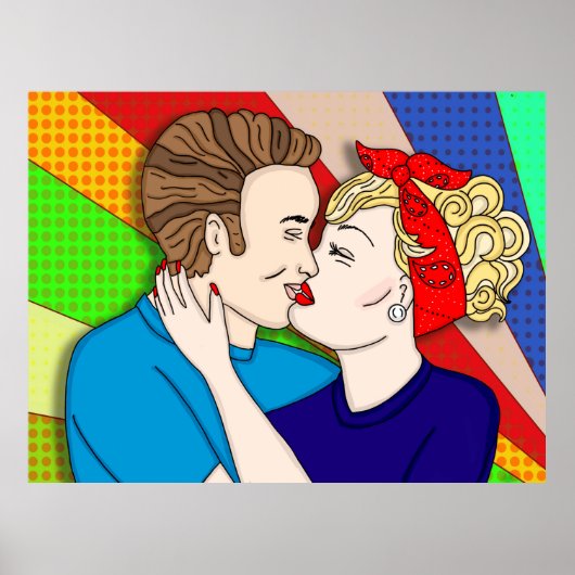 Retro Couple Kissing, 1950's Pop Art Poster (Vorne)