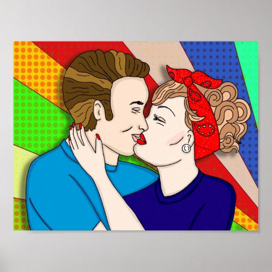 Retro Couple Kissing Pop Art Style Poster (Vorne)