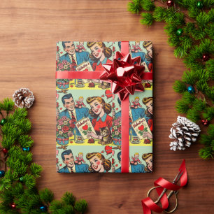 Retro Couple Liebe Valentine's Comicen Geschenkpapier