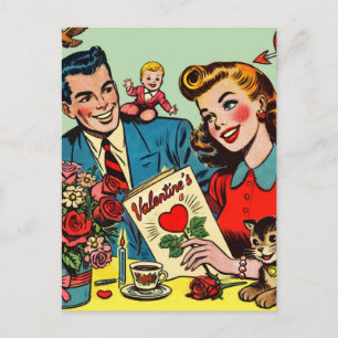 Retro Couple Liebe Valentine's Comicen Postkarte