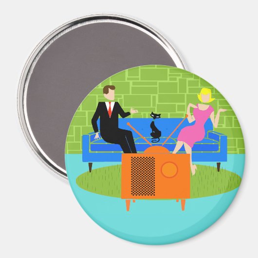 Retro Couple mit Cat Magnet (Vorderseite/Rückseite)