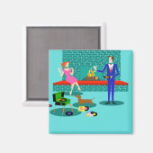 Retro Couple mit Dog Magnet (Vorderseite/Rückseite)