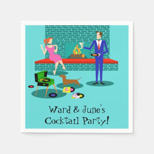 Retro Couple mit Dog Paper Napkins Serviette (Vorderseite)