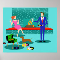 Retro Couple mit Dog Poster