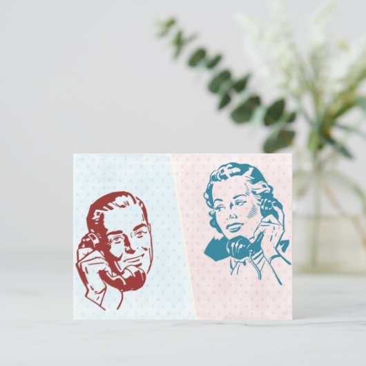 Retro Couple Postkarte (Stehend Vorderseite)