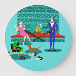 Retro Couple with Dog Acrylic Wall Clock Große Wanduhr