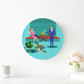 Retro Couple with Dog Acrylic Wall Clock Große Wanduhr (Zuhause)