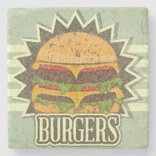 Retro-Cover für Fast-Food-Menü Steinuntersetzer