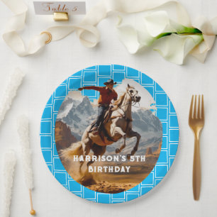 Retro Cowboy and Pferd Western Pappteller