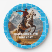 Retro Cowboy and Pferd Western Pappteller (Vorderseite)