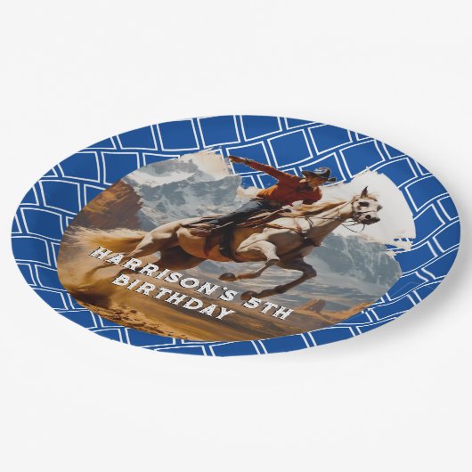 Retro Cowboy and Pferd Western Pappteller (Schrägansicht)