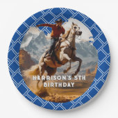 Retro Cowboy and Pferd Western Pappteller (Vorderseite)