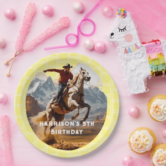 Retro Cowboy and Pferd Western Pappteller (Party)