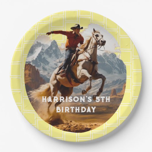Retro Cowboy and Pferd Western Pappteller (Vorderseite)