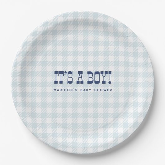 Retro Cowboy Blue Gingham Boy Baby Shooter Teller (Vorderseite)