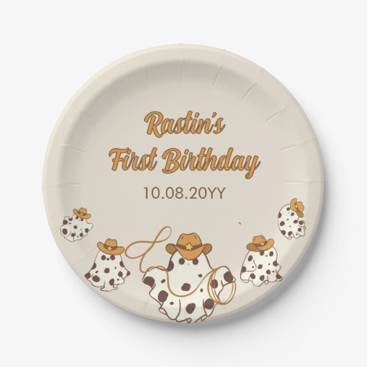 Retro Cowboy Halloween Schachbrettmuster Geburtsta Pappteller (Vorderseite)