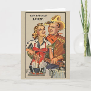 Retro-Cowboy-Jubiläums-Grußkarte Karte