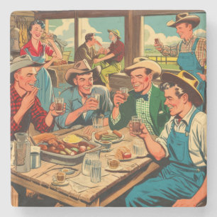 Retro Cowboys Comicen Steinuntersetzer
