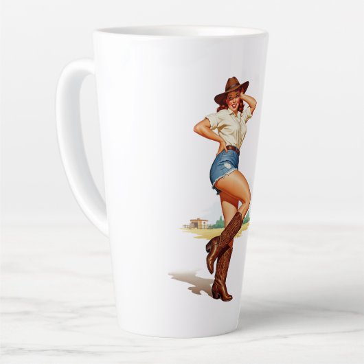 Retro Cowgirl Button-up Art Milchtasse (Linke Ecke)