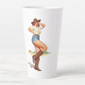 Retro Cowgirl Button-up Art Milchtasse (Vorderseite)