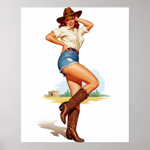 Retro Cowgirl Button-up Art Poster