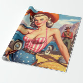 Retro Cowgirl Button Up Geschenkpapier (Ungerollt)