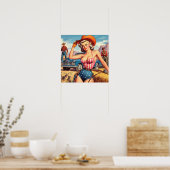 Retro Cowgirl Button Up Poster (Küche)