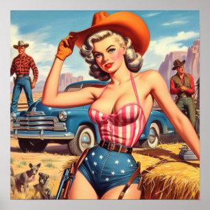 Retro Cowgirl Button Up Poster