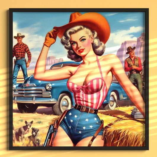 Retro Cowgirl Button Up Poster
