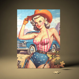 Retro Cowgirl Button Up Puzzle