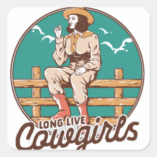 Retro-Cowgirl-Charme: T-Shirt- und Sticker-Design Quadratischer Aufkleber