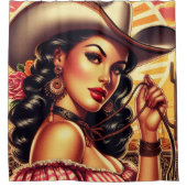 Retro Cowgirl Duschvorhang (Vorderseite)