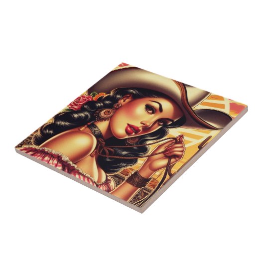 Retro Cowgirl Fliese (Seite)