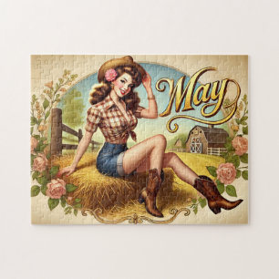 Retro-Cowgirl im Western-Pin-Up-Stil für Mai Puzzle
