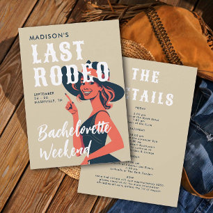 Retro Cowgirl Last Rodeo Glam Linen Bachelorette Einladung