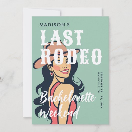 Retro Cowgirl Last Rodeo Glam Pink Bachelorette Einladung (Vorderseite)