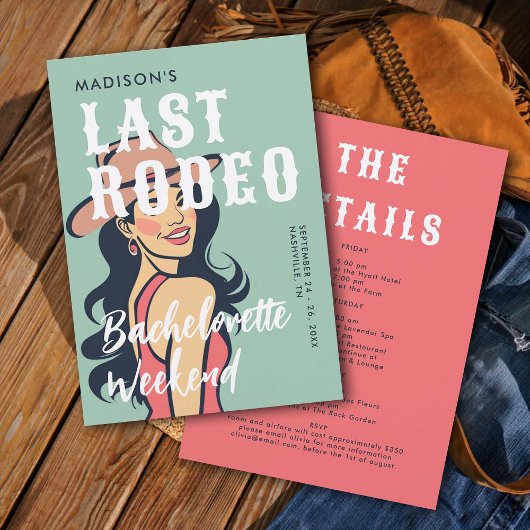 Retro Cowgirl Last Rodeo Glam Pink Bachelorette Einladung