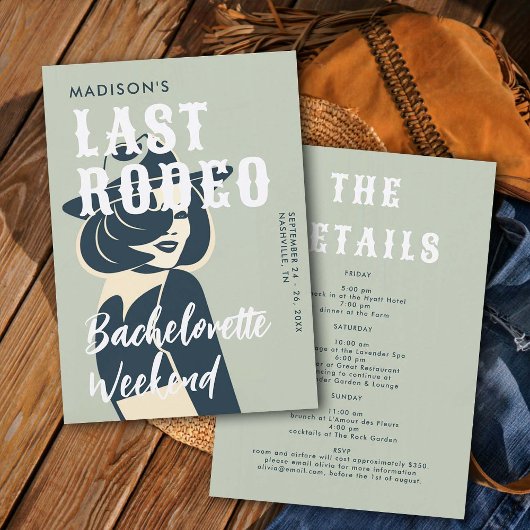 Retro Cowgirl Last Rodeo Glam Sage Bachelorette Einladung