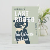 Retro Cowgirl Last Rodeo Glam Sage Bachelorette Einladung (Stehend Vorderseite)