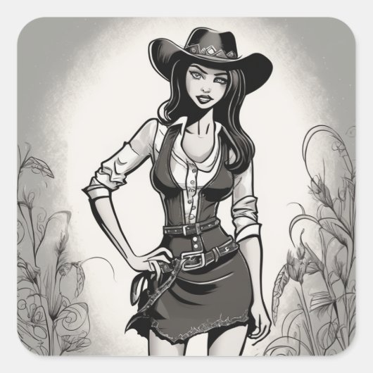 Retro Cowgirl LBD Aufkleber (Vorderseite)