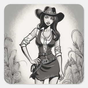 Retro Cowgirl LBD Aufkleber