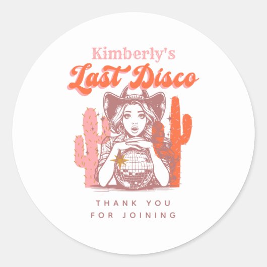 Retro Cowgirl Letzte Disco Bachelorette Vielen Dan Runder Aufkleber (Vorderseite)