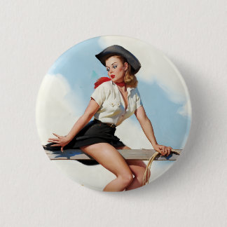 Retro-Cowgirl-Pin-Up-Girl-Kunst im Western-Stil Button