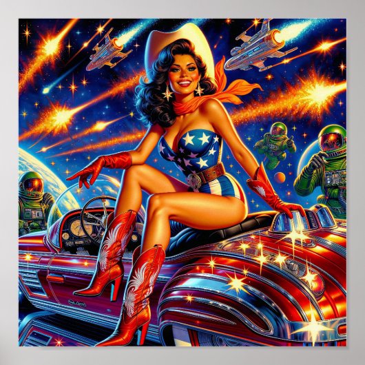 Retro Cowgirl Pin-Up Poster (Vorne)