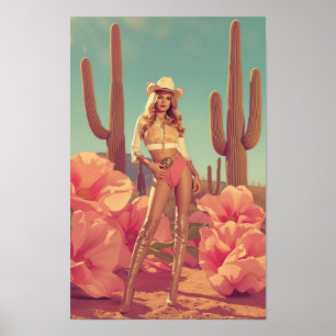 Retro-Cowgirl Pin-Up – Western-Wüste der 1970er Ja Poster