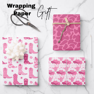Retro Cowgirl Pink Geschenkpapier Set
