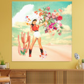Retro Cowgirl Pinup Bouquet Wüste Surreal Collage Leinwanddruck (Insitu (Wohnzimmer))