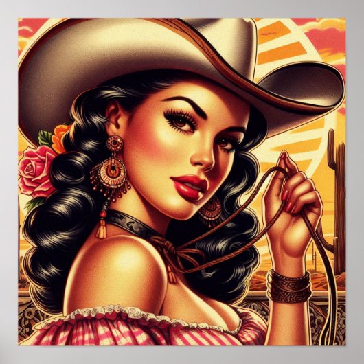 Retro Cowgirl Poster (Vorne)