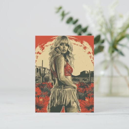 Retro Cowgirl Postkarte (Stehend Vorderseite)